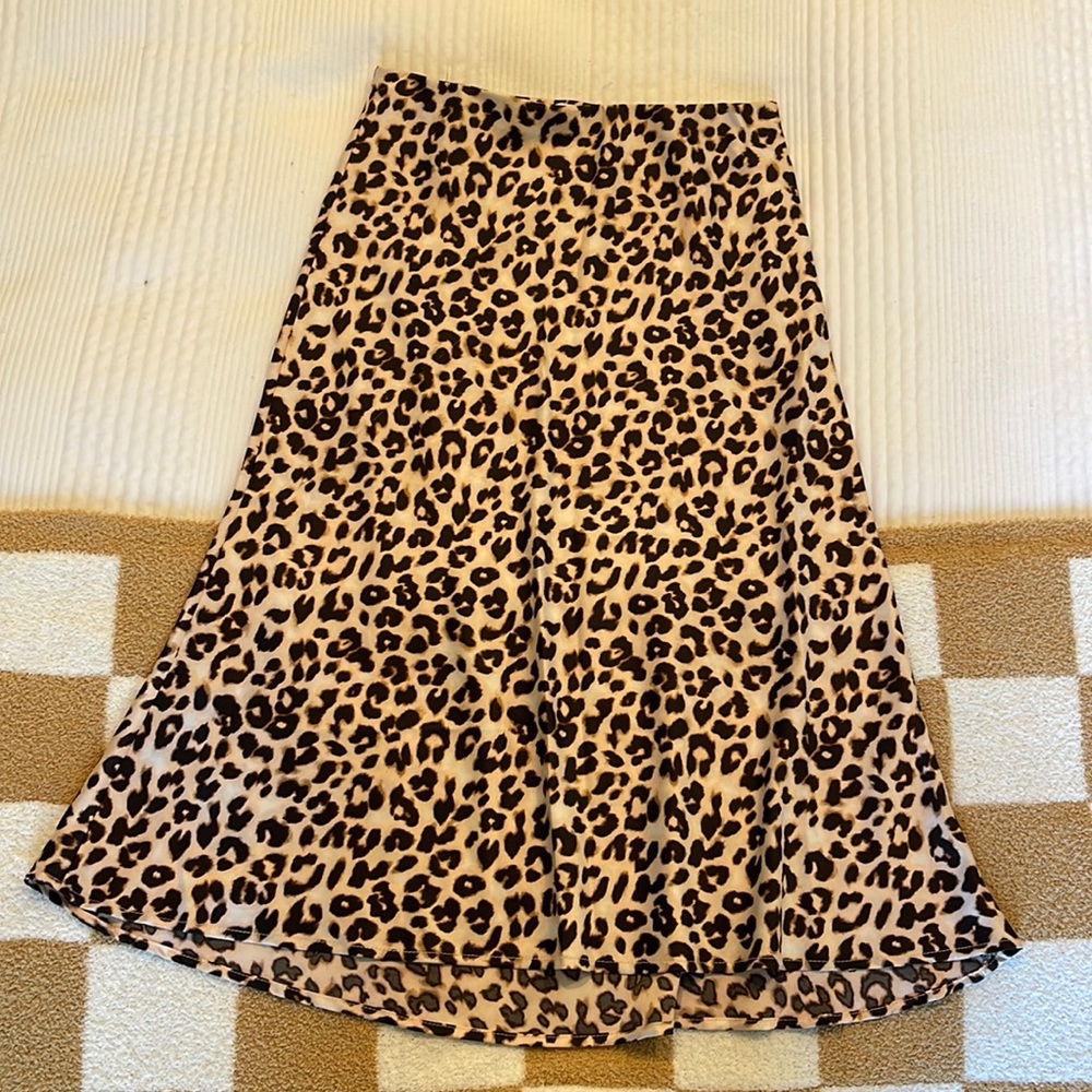 Cheetah print satin midi skirt
